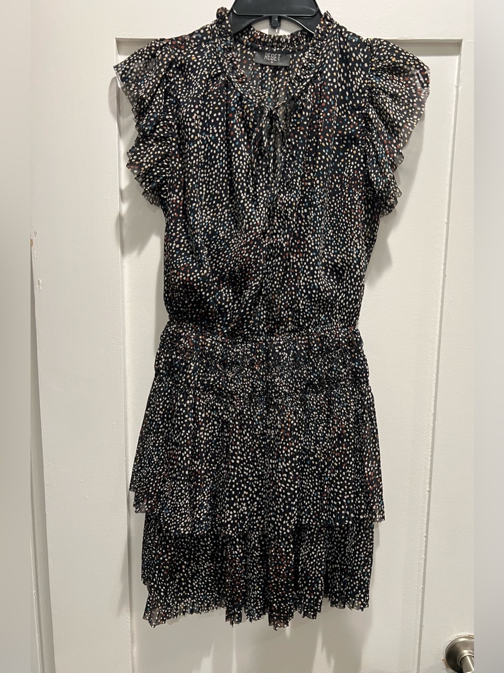 Black Multi-Color Dot Tiered Ruffle Dress